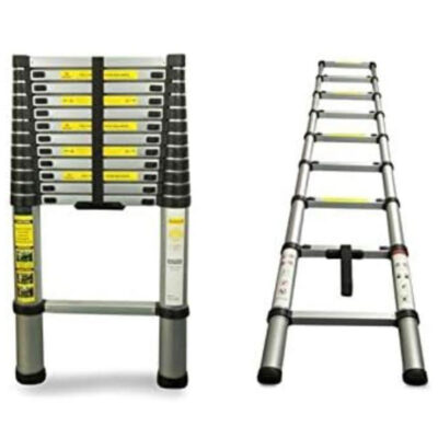 Heavy-duty aluminium wall extension ladder manufactured in Hyderabad for outdoor wall maintenance and painting.