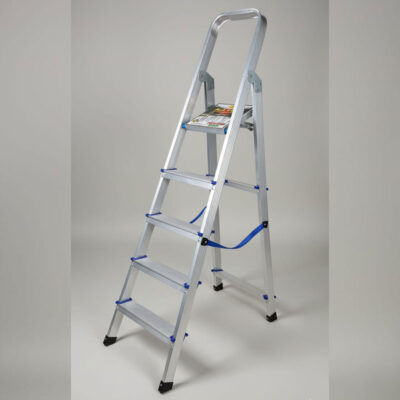 Aluminium domestic folding ladder manufacturer in Hyderabad, lightweight 5-step home step ladder for indoor use.